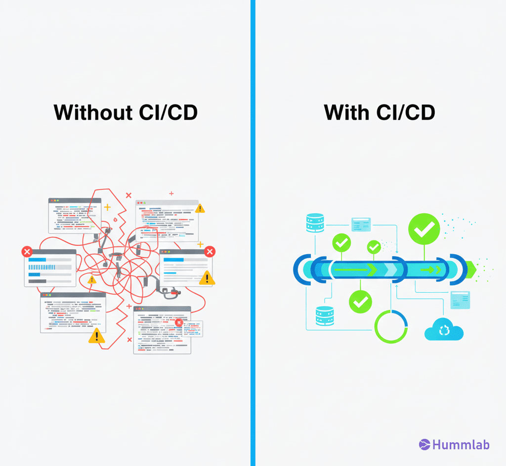 Without CI/CD versus With CI/CD